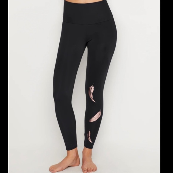 Onzie Pants - ONZIE metallic foil feather high waist yoga athletic leggings